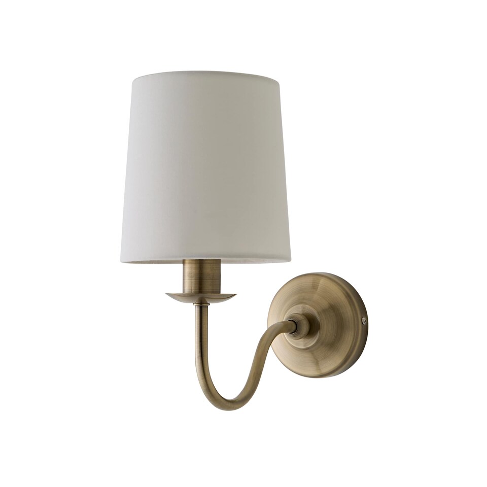 image 1 of ValueLights Memphis Antique Brass Wall Light Fabric Shade & Bulb | Bronze