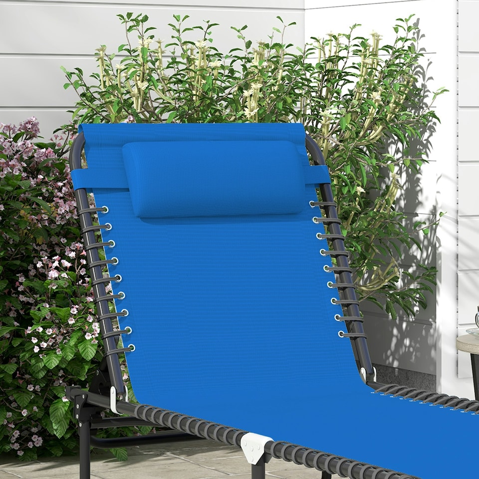 image 1 of Outsunny Folding Beach Chair Chaise Lounge 4 Adjustable Positions, Blue