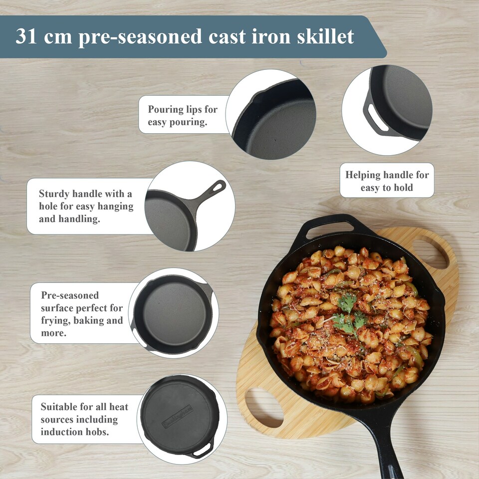 image 1 of Buckingham Pre-Seasoned Cast Iron Frying Skillet Pan 31.5 cm.