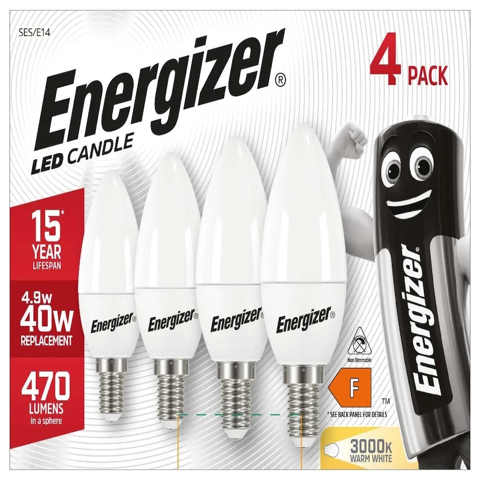 image 1 of Energizer LED E14 470lm 4.9W 3000K Non-Dimmable (Warm White) - Pack of 4