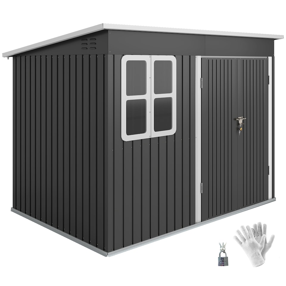 image 1 of Outsunny 8.5 x 6ft Storage Shed Galvanised Steel Garden Shed, Metal Shed with Foundation Kit, Window, Lockable Wide Doors and Air Vents for Outdoor Patio, Dark Grey | Grey | 1