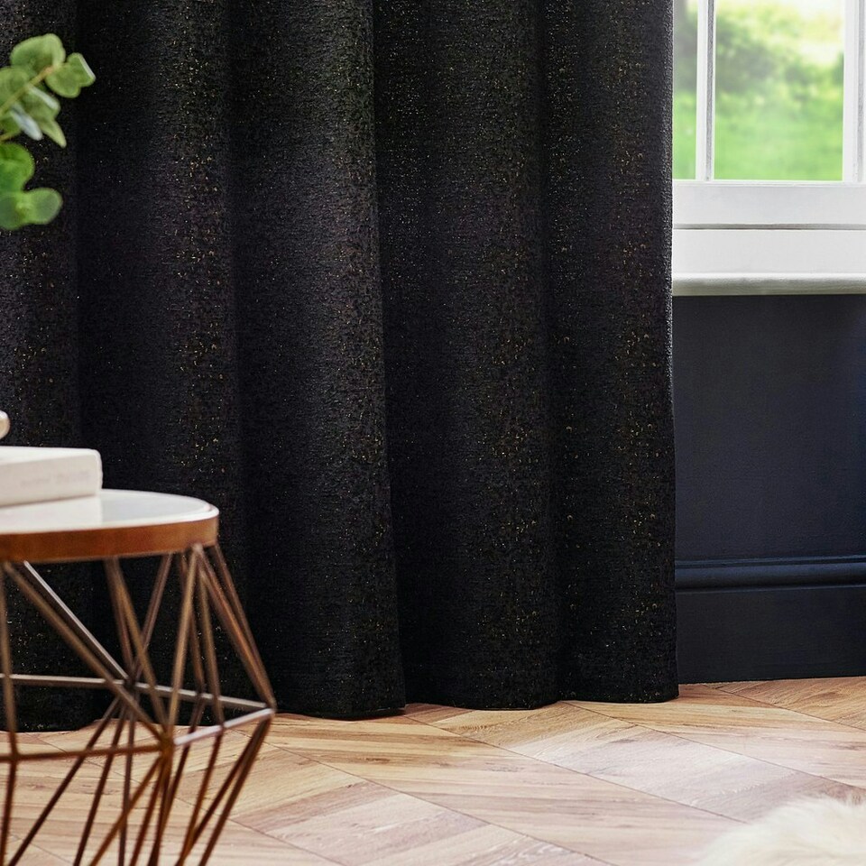 image 1 of Paoletti Galaxy Chenille Black Eyelet Curtains 117 x 137cm Multi