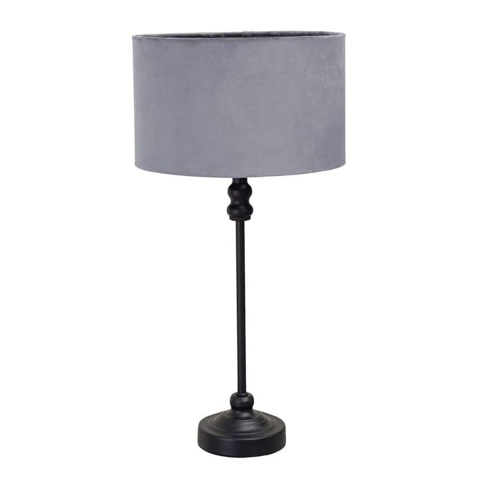 image 1 of ValueLights Maggie Black Candlestick Table Lamp Grey Velvet Shade | Black