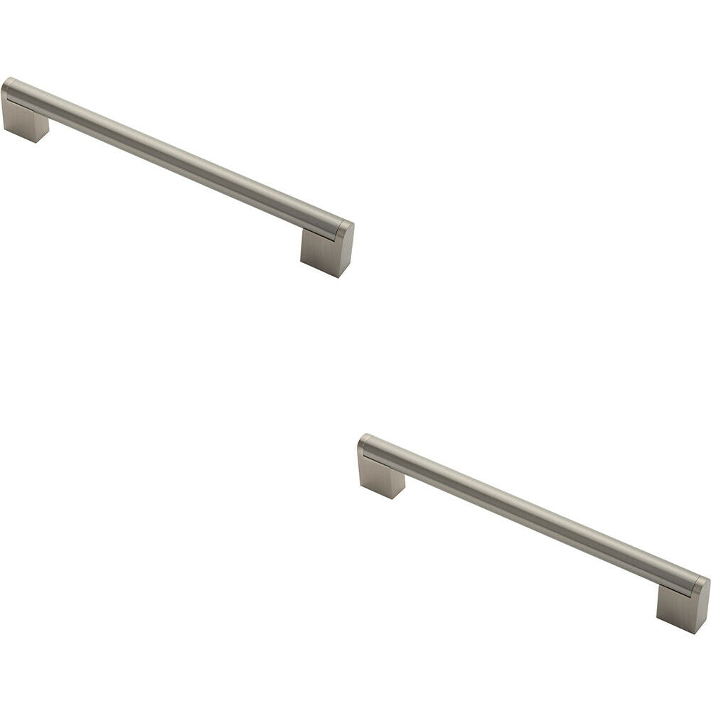 Loops 2x Round Bar Pull Handle 232 x 14mm 192mm Fixing Centers Satin Nickel & Steel in Metallics