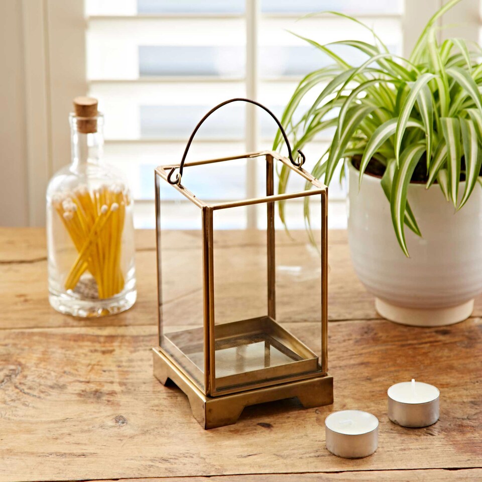 image 1 of Antique Brass Candle Lantern