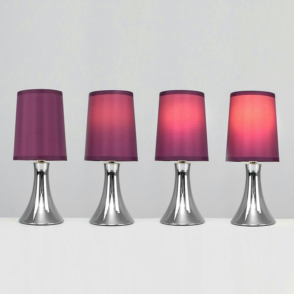 image 1 of ValueLights Modern Chrome Trumpet Touch Table Lamp With Purple Fabric Shade Purple