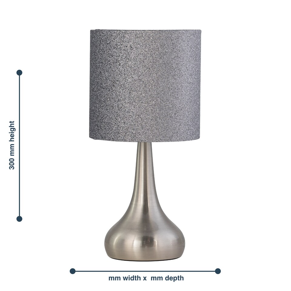 image 1 of Set of 2 Romana - Brushed Chrome Touch Table with Glitter Shades | Chrome | Satin nickel plate and silver grey glitter | 2
