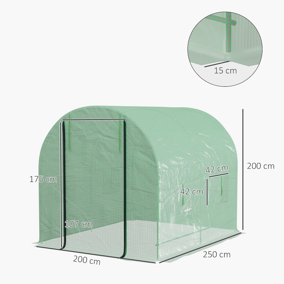 image 1 of Outsunny 2.5 x 2m Walk-In Polytunnel Greenhouse with Roll Up Door Windows Green