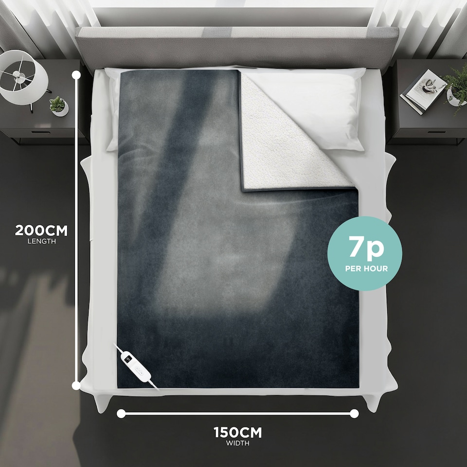 image 1 of DMD Heated Electric Throw Blanket, Fleece Sherpa, 9 Heat Settings & Timer, 150x200cm