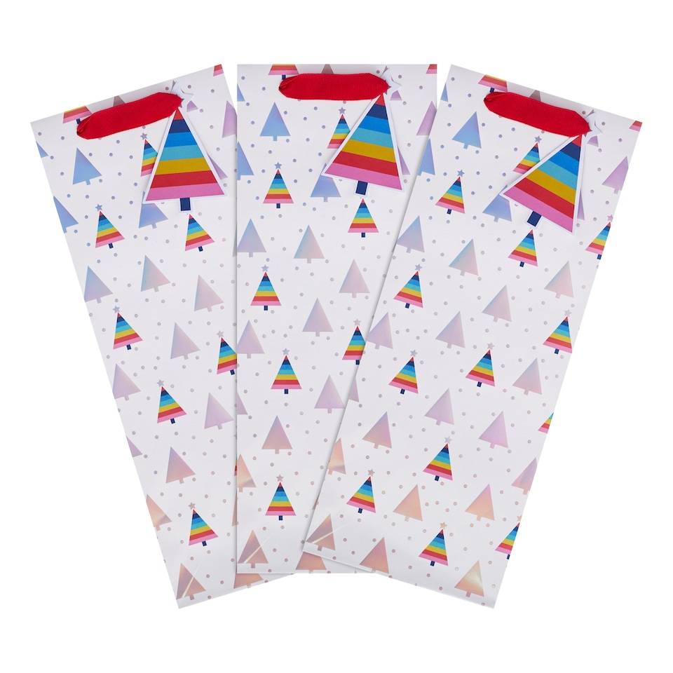 image 1 of Hallmark Pack Of 3 Christmas Bottle Bags - Rainbow Tree Design