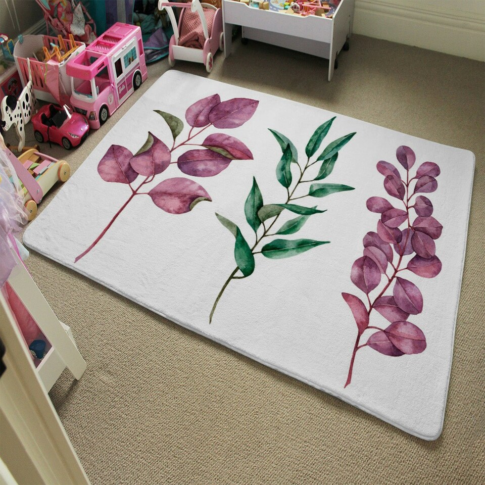 image 1 of Purple & Green Leaves (Rug) Green | Large: 140x200cm
