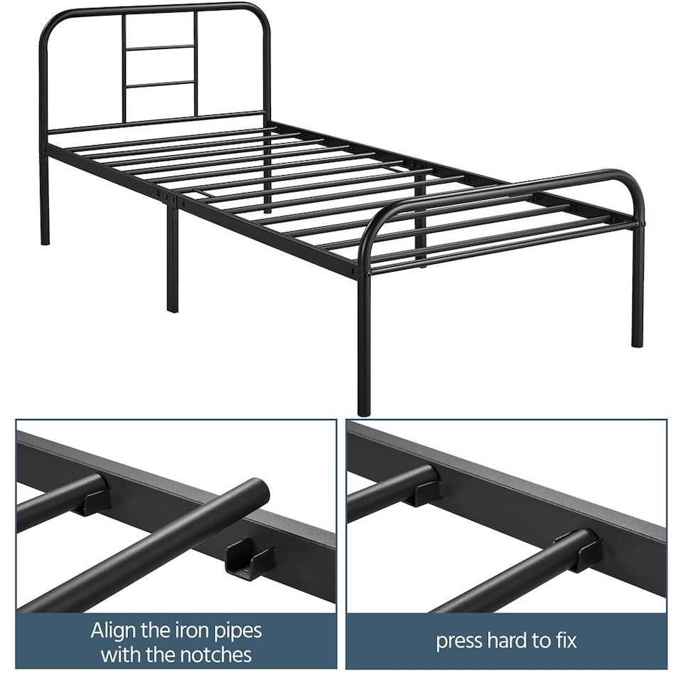 image 1 of Yaheetech Romantic 3ft Single Metal-Framed Bed with High Headboard Black
