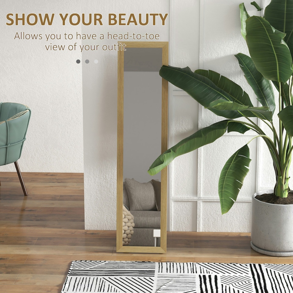 image 1 of HOMCOM Full Length Mirror Farmhouse Wall Mirror Hanging Freestanding Natural