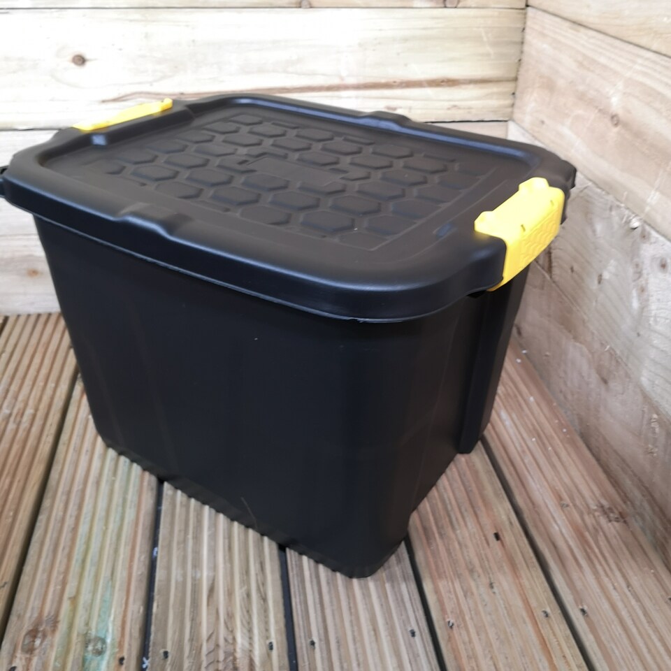 image 1 of 6 x 42L Heavy Duty Storage Tubs Sturdy, Lockable, Stackable and Nestable Design Storage Chests with Clips in Black