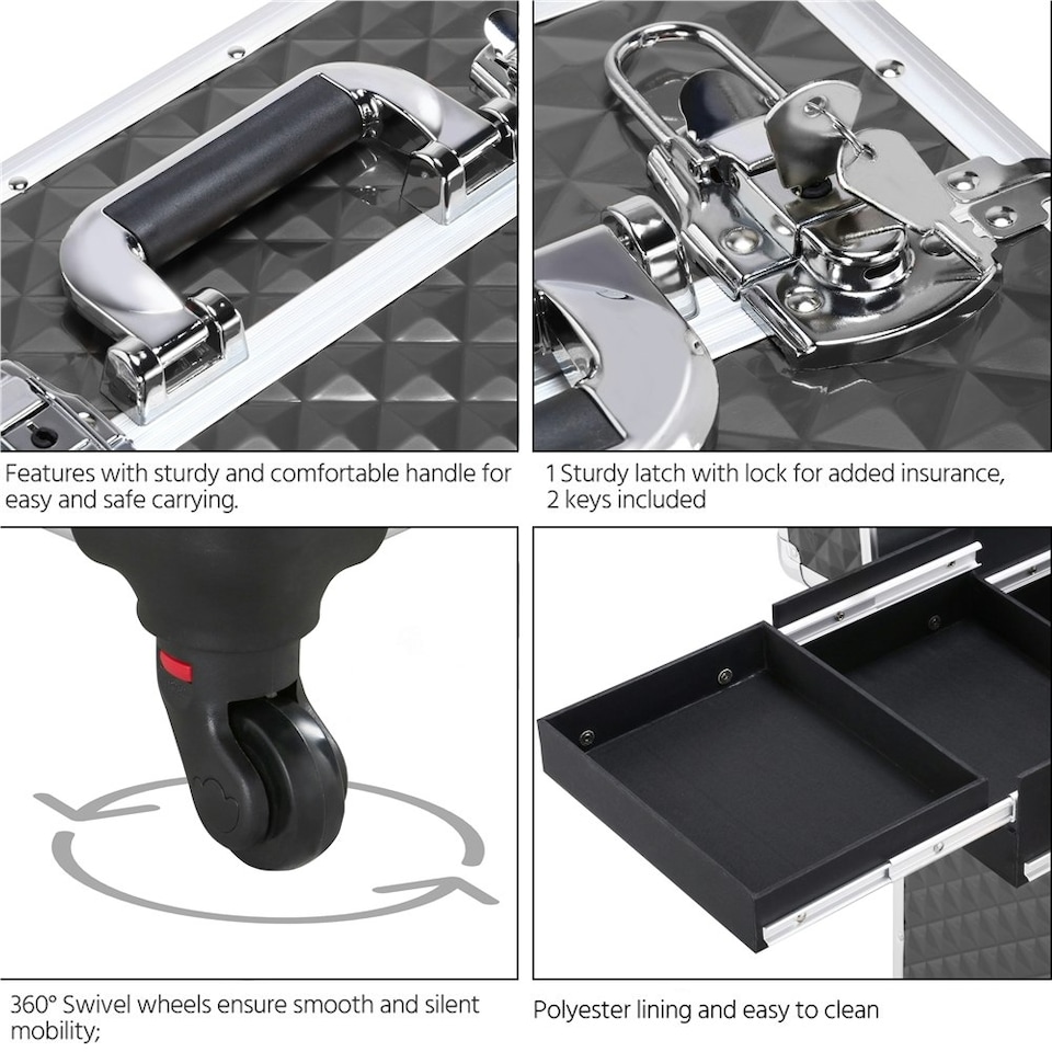 image 1 of Yaheetech Aluminum Makeup Train Case with Slide-Out Drawer Black Black