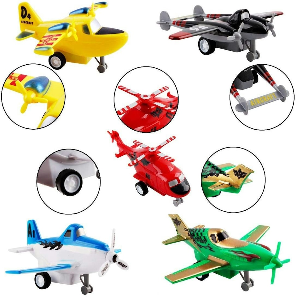 image 1 of 12-Piece Pull-Back Aircraft Toy Set – Jets, Helicopters & Bombers for Kids