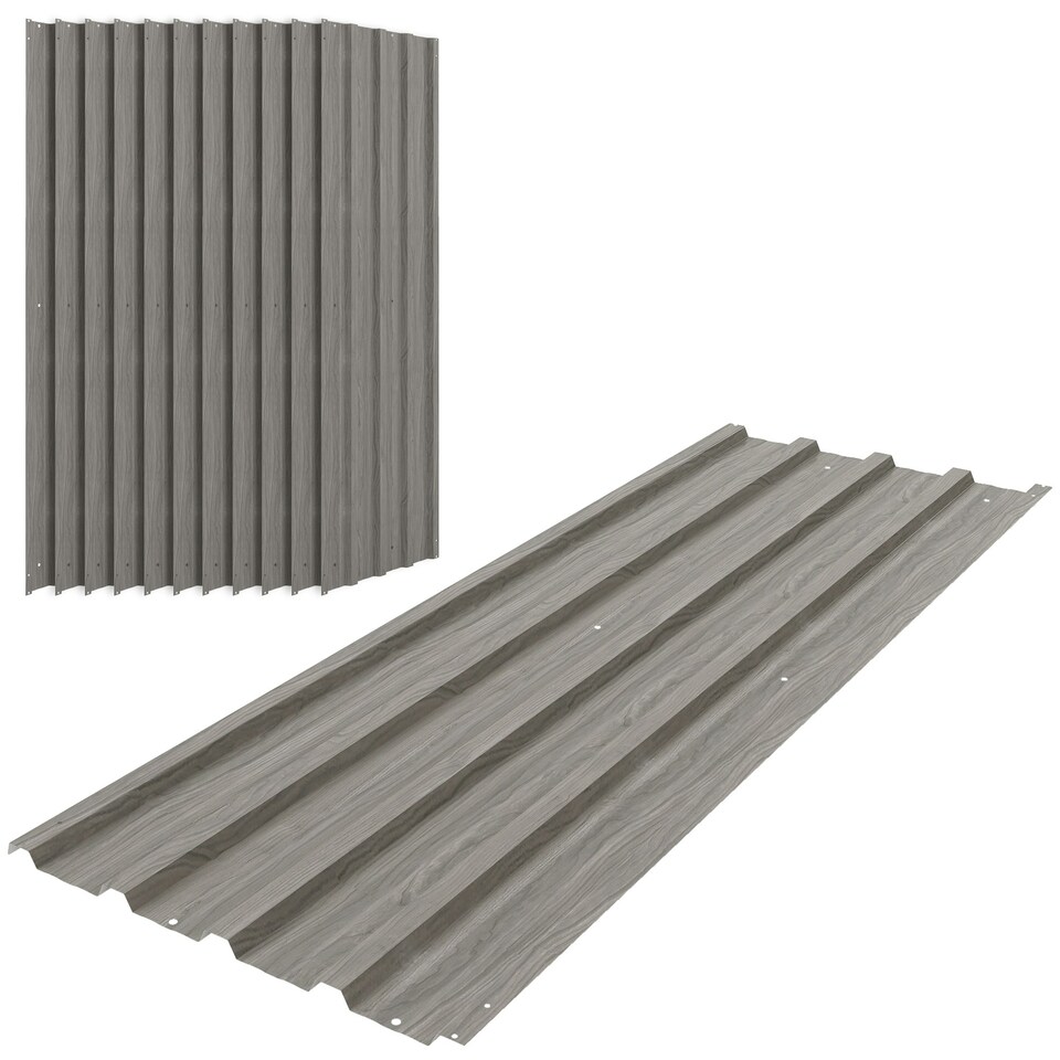 image 1 of Outsunny Pack of 12 Metal Roofing Sheets for Greenhouse, Grey Wood Effect Grey