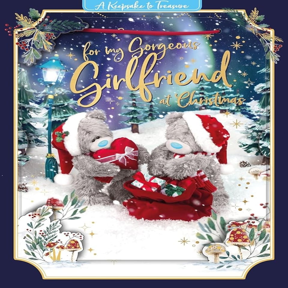 image 1 of Bears With Sacks of Gifts For My Gorgeous Girlfriend 3D Christmas Keepsake Card