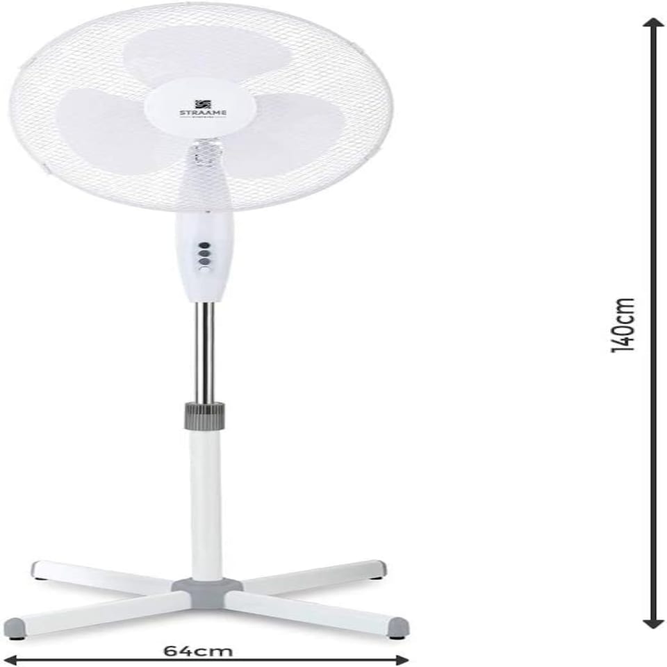image 1 of Straame 16" Pedestal Fan, 140cm Height, 3 Speeds, Wide Base, White