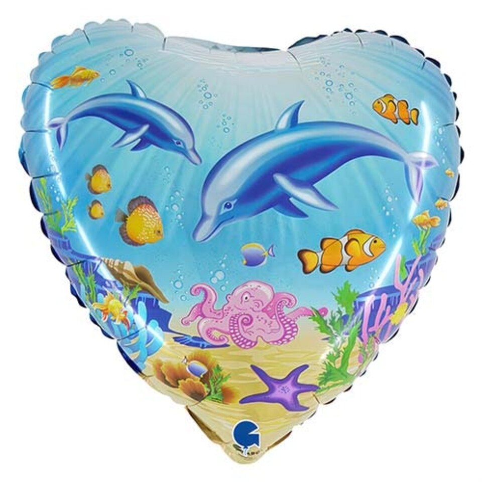 Dolphin & Fish Under The Sea Heart Shape Foil Helium Balloon 46cm / 18 in