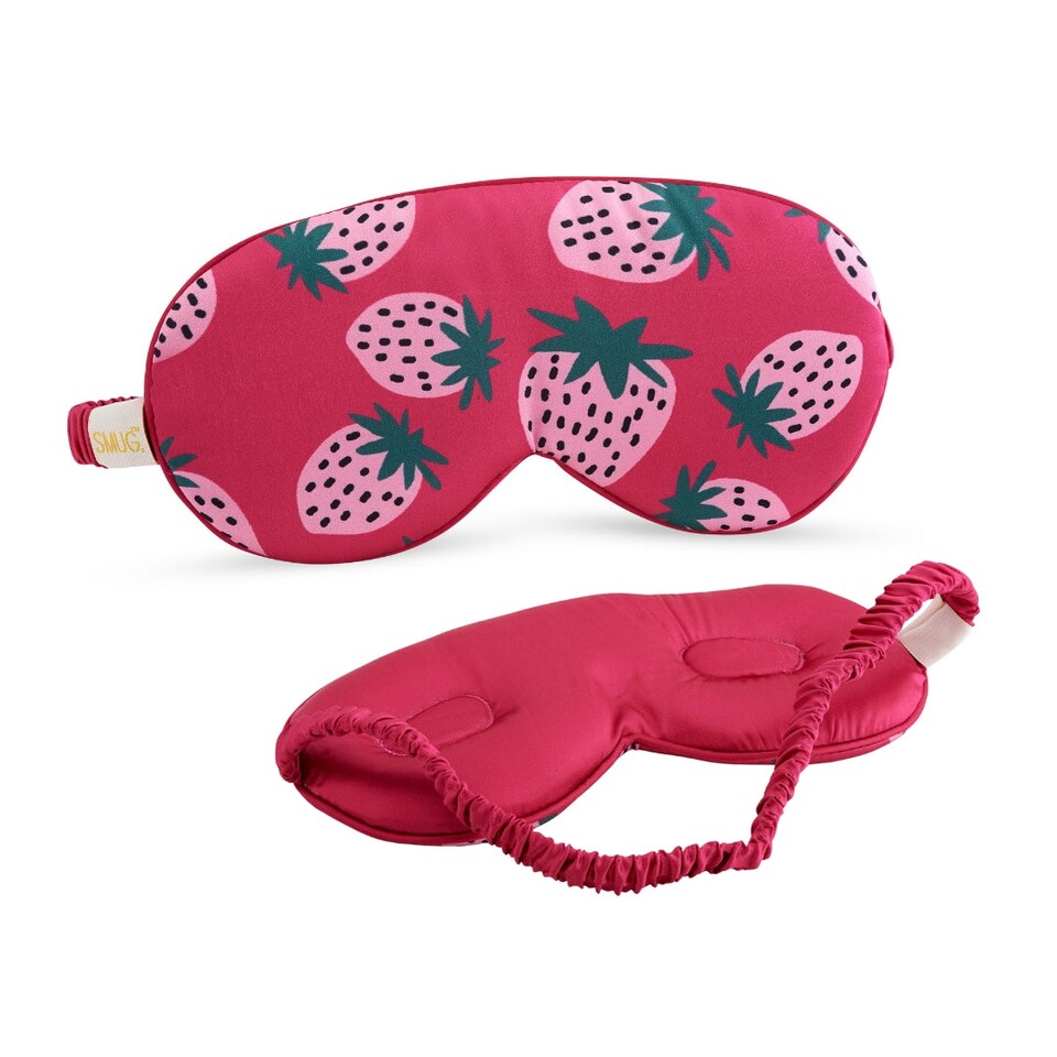 image 1 of Cloud Padded Satin Sleep Mask - Strawberry Dreams Print