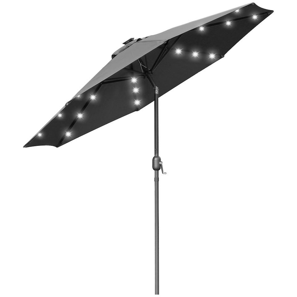 image 1 of Outsunny 2.7m Patio Garden Umbrella Outdoor Parasol Outdoor Market Table Umbrella with Tilt Crank and 24 LEDs Lights Grey