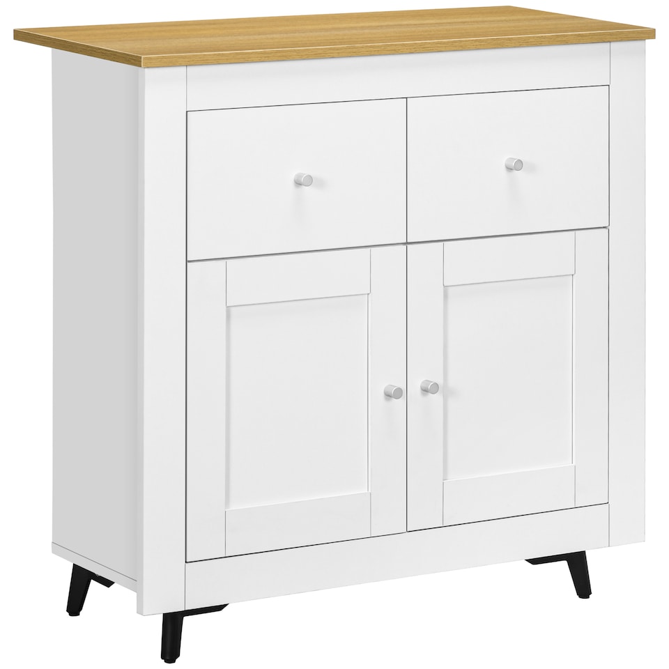 image 1 of HOMCOM Sideboard Storage Cabinet, Modern Kitchen Cupboard with Double Doors and Drawers for Dining Room, Living Room and Entryway, White