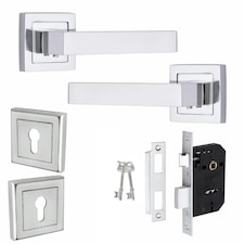 Golden Grace Delta Design Door Handles Set in Polished Chrome Finish with 2.5" 3 Lever Lock and Keyhole Escutcheon | Chrome | 1 Set