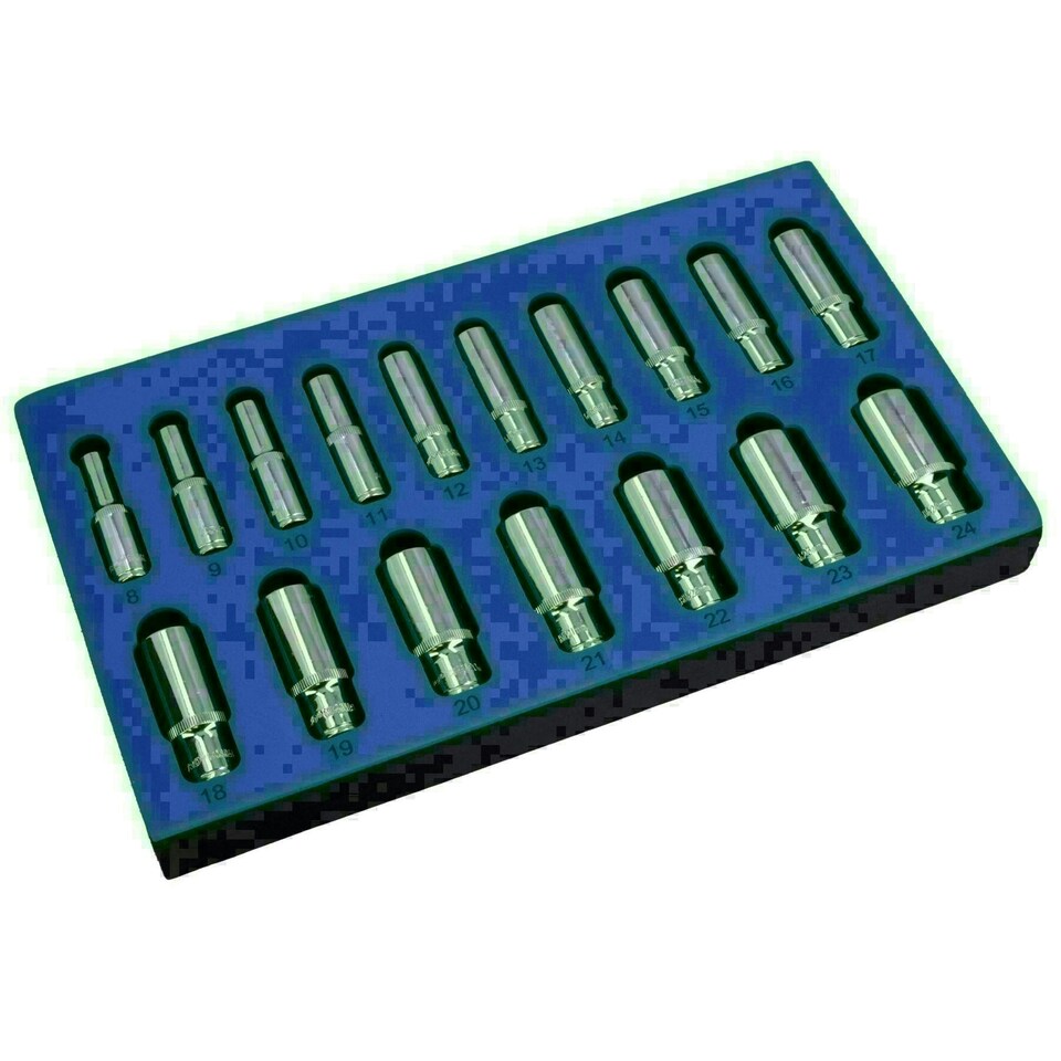 image 1 of 3/8" Drive Double Deep Metric MM Sockets 12 Sided Bi-Hex 8mm - 24mm 17pc