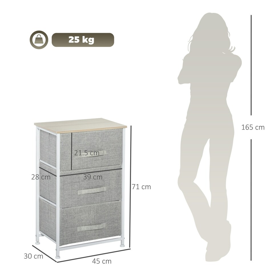 image 1 of HOMCOM 3-Tier Storage Dresser Tower with Adjustable Feet Steel Frame Home