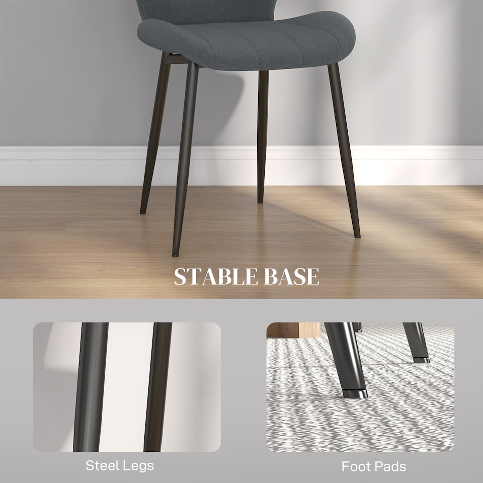 image 1 of HOMCOM Dining Chairs Set of 4, Modern Style Flannel Upholstered Kitchen Chairs with Backs and Steel Legs, for Living Room, Dining Room, Bedroom, Dark Grey