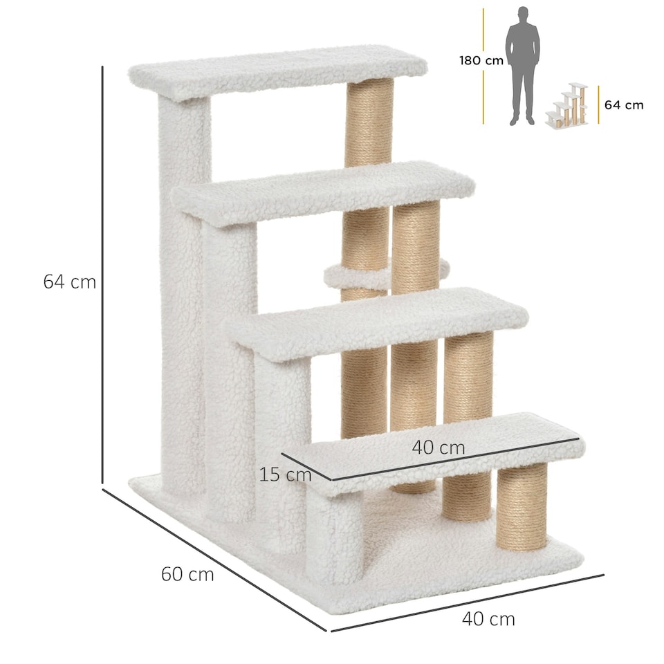 image 1 of PawHut Pet Stair with 4-step Climb Ladder, Scratching Posts, White