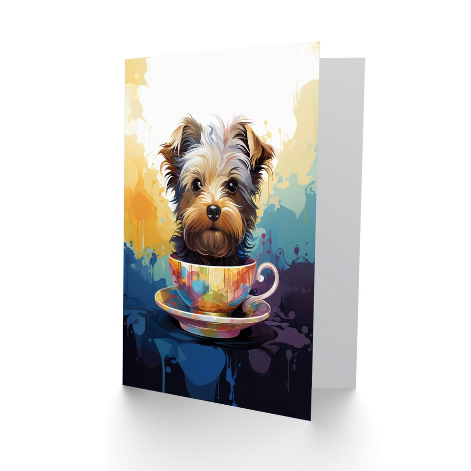 image 1 of Teacup Yorkshire Terrier Portrait Purple Art Card