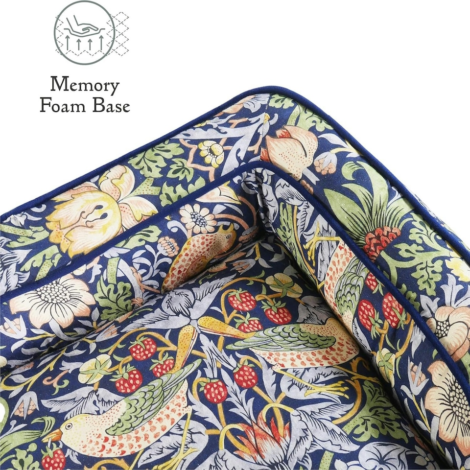 image 1 of Morris & Co Blue Strawberry Thief Dog Bed Sofa - Large Blue | L