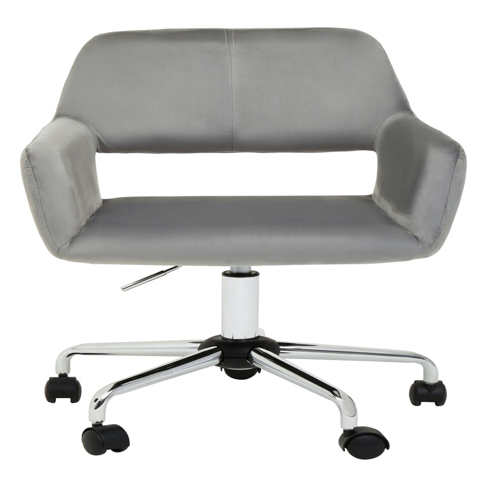 image 1 of Interiors By Premier Ergonomic Grey Velvet And Chrome Base Home Office Chair, Comfortable Work From Home Chair, Movable Chair