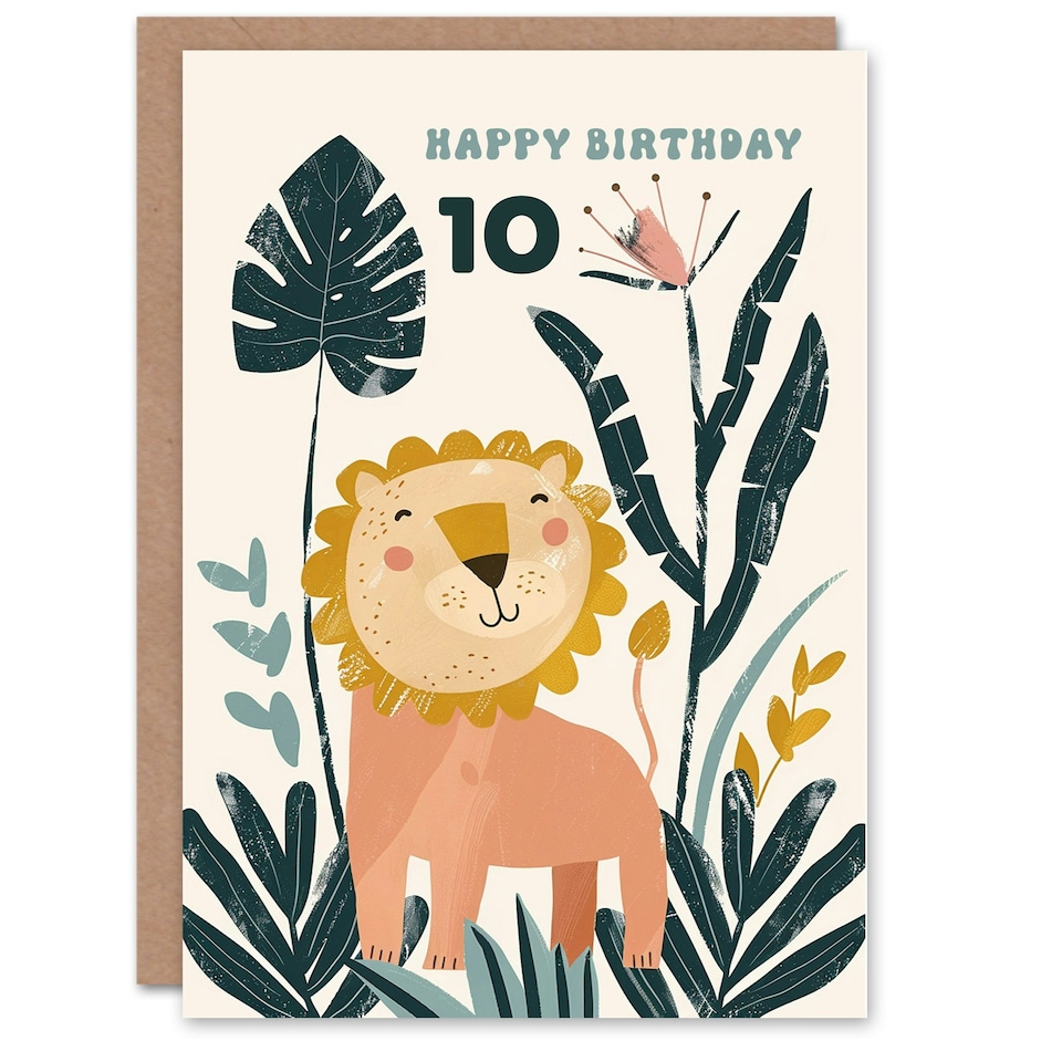 image 1 of Cute Jungle Flowers Kids Age 10 Year Old Child 10th Birthday Card