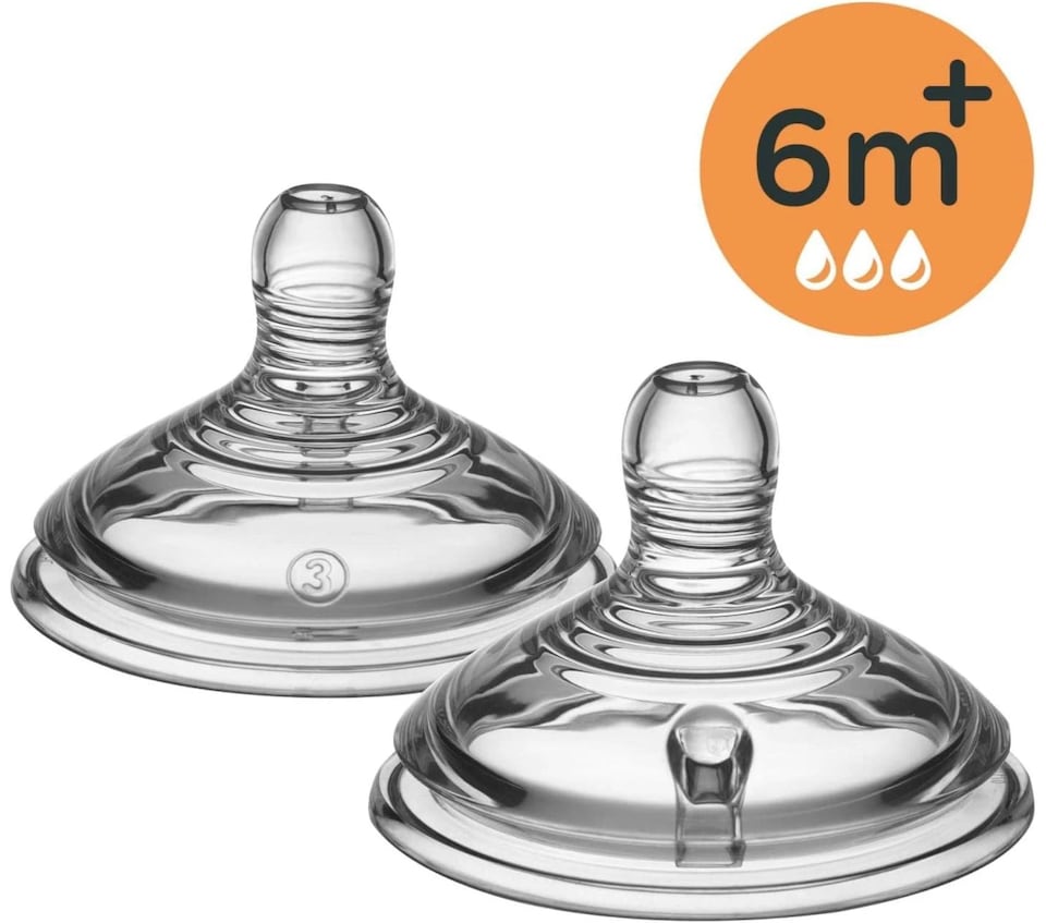 image 1 of Tommee Tippee Baby Bottle Teats Fast Flow Anti Colic Silicone 6 Months Pack Of 2