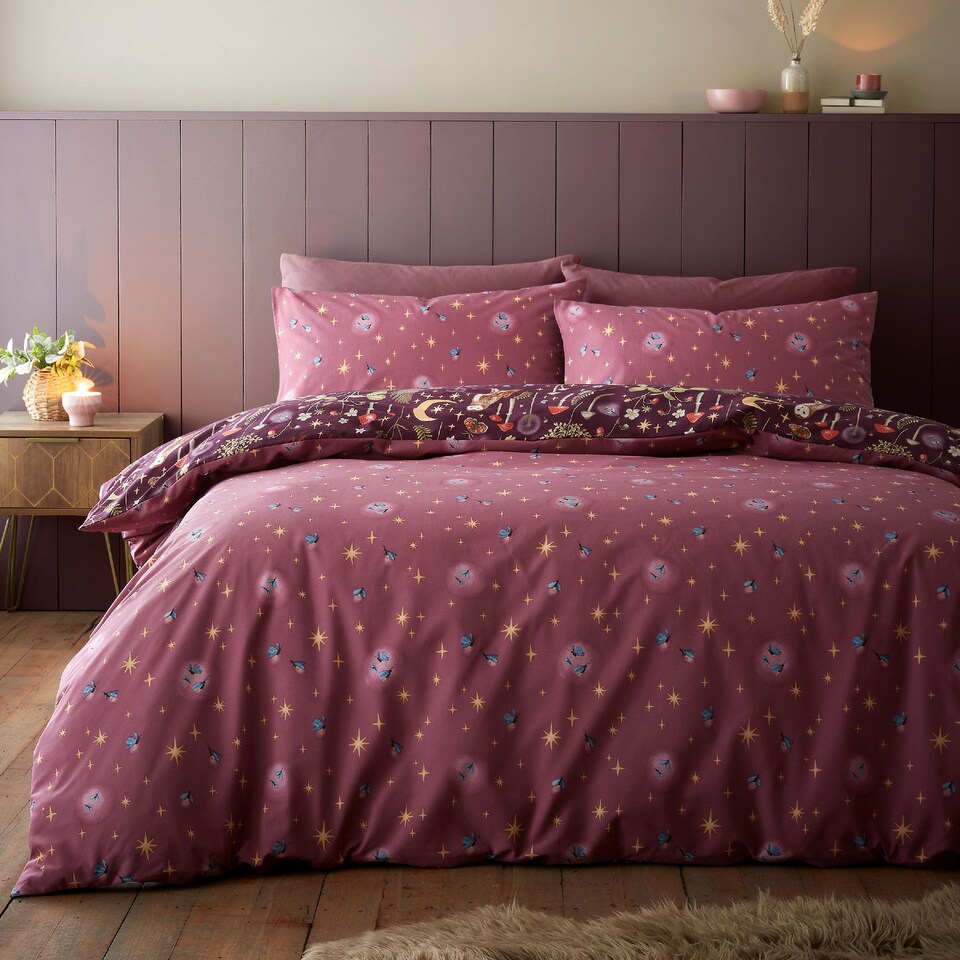 image 1 of Enchanted Twilight Animals Reversible Duvet Cover Set | Purple | Plum | Double