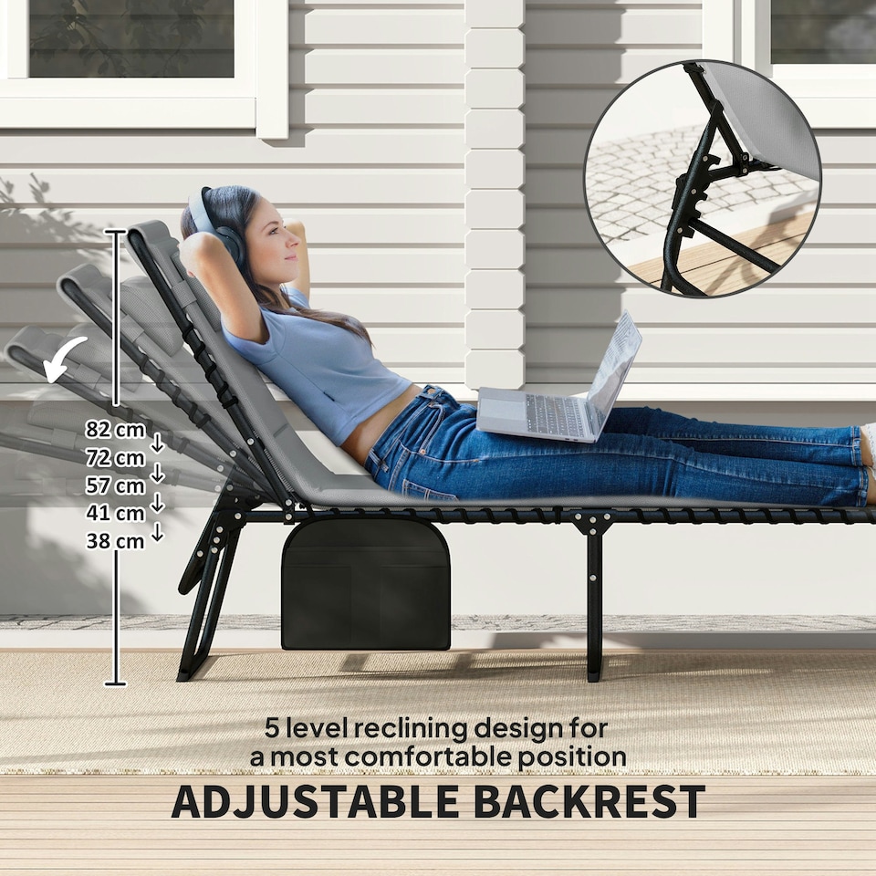 image 1 of Outsunny Folding Sun Loungers Set of 2, Reclining Sun Bed, Black