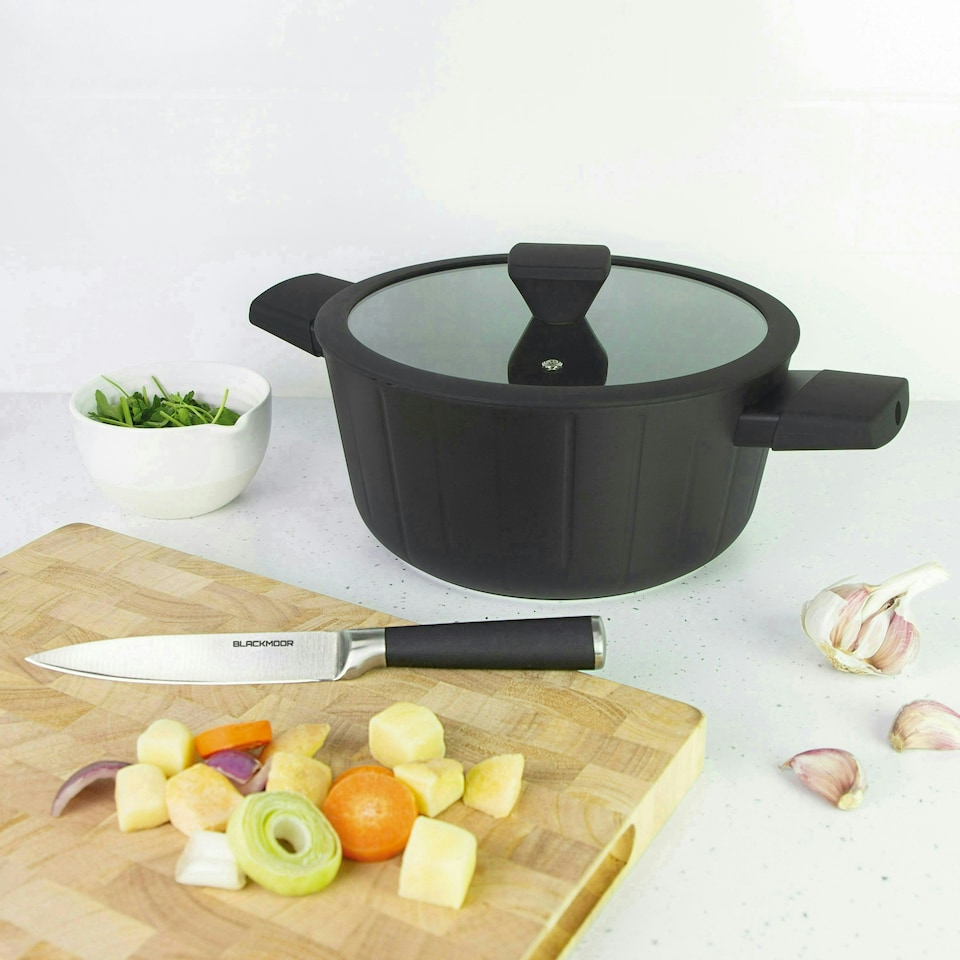 image 1 of Blackmoor 67299 Neuvo 24cm Stock Pot with Lid Black