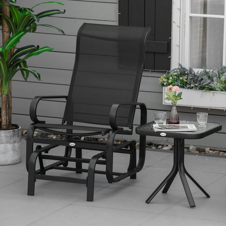 image 1 of Outsunny Outdoor Gliding Rocking Chair w/ Metal Frame for Patio, Garden, Black