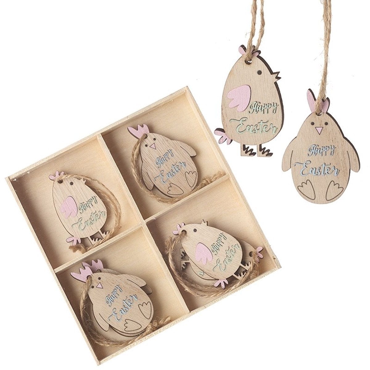 Heaven Sends Set of 8 Wooden Chick Easter Decorations, Natural Brown, 13 x 13 cm in Brown | Size: 8 Pack
