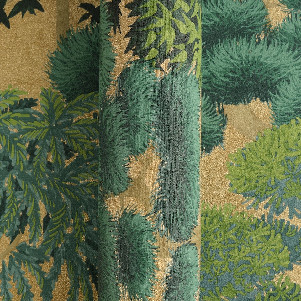 image 1 of Woodland Wonder Wallpaper in Greens and Teal on Gold | Gold | Greens and Teal on Gold | 50cm x 10m