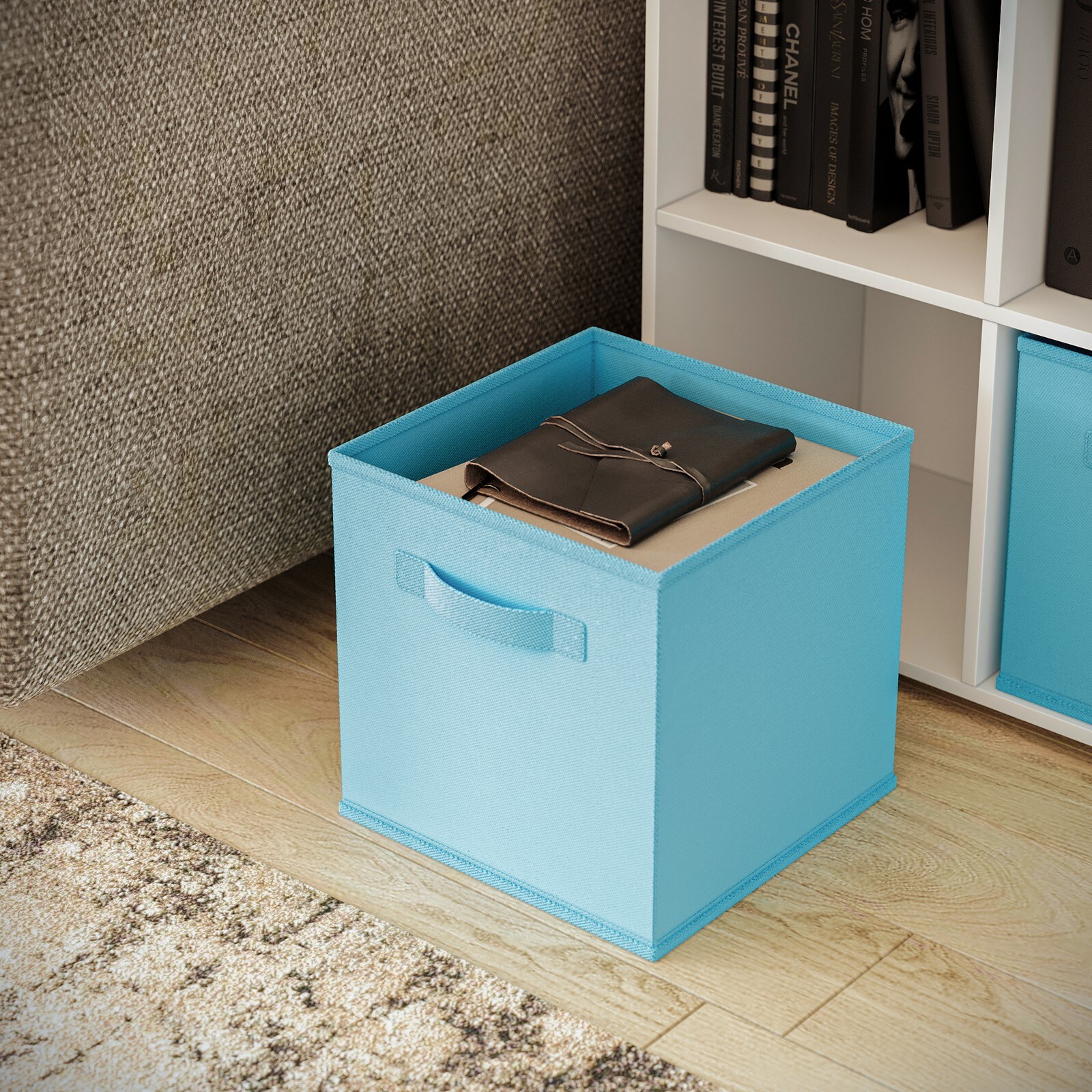 Asymmetrical 8 Grey Cube Bookcase Shelf Storage Unit with 3 Fabric Drawer Inserts Multi Grey & Gren 1