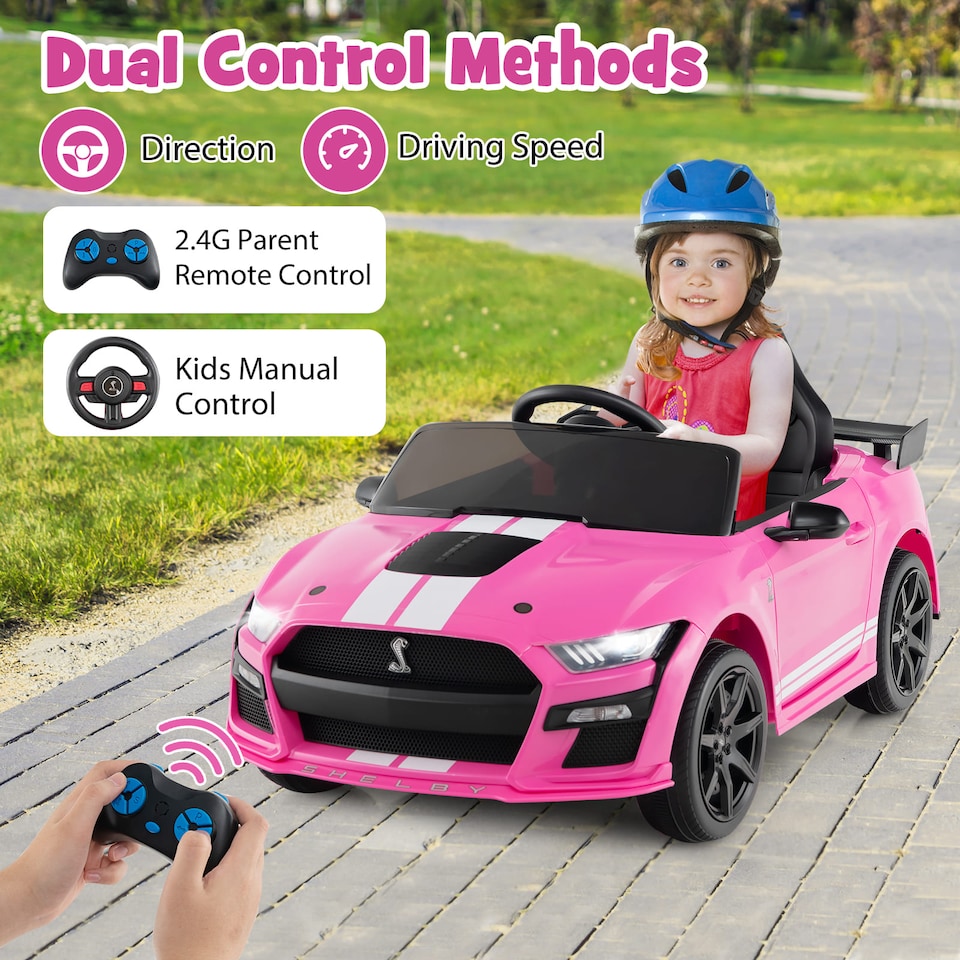 image 1 of COSTWAY Kids Car Licensed Ford Mustang Shelby GT500 Pink