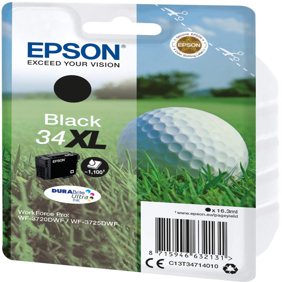 image 1 of Epson 34XL Black Golfball Genuine High Yield, DURABrite Ultra Ink Cartridge