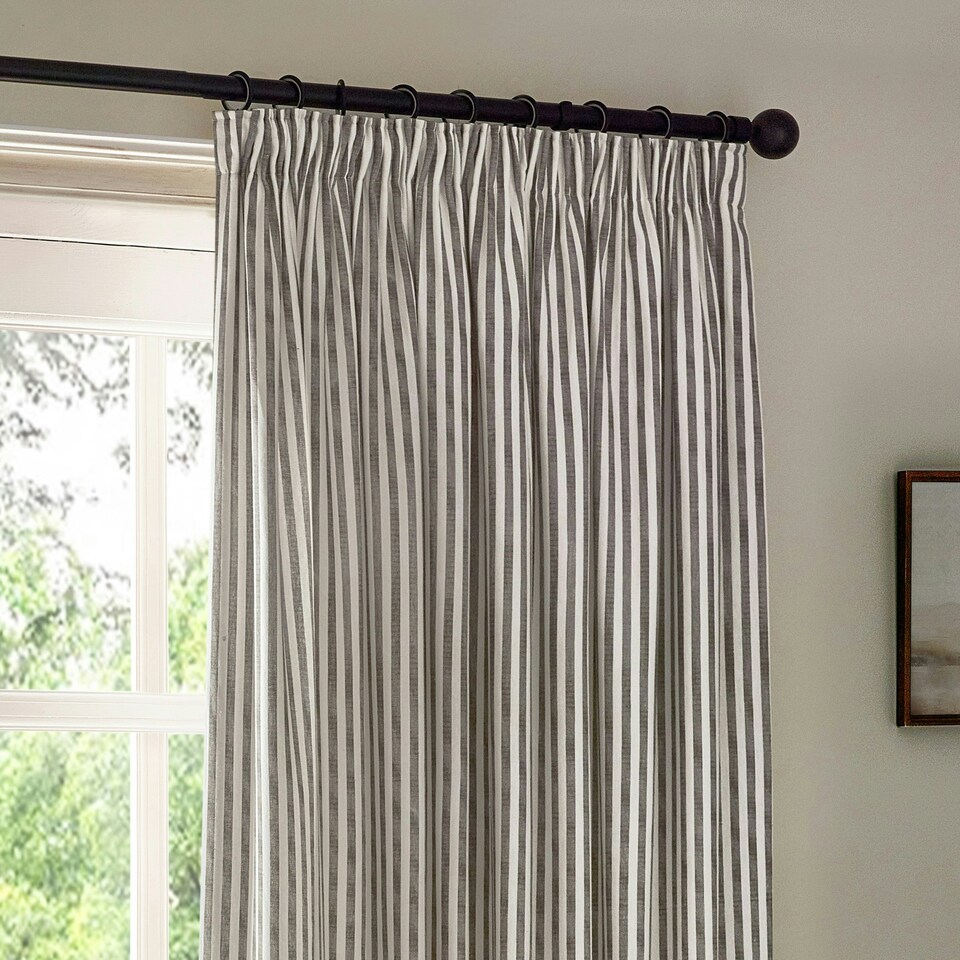 image 1 of Yard Hebden Striped Cotton Grey Pencil Pleat Curtains 117 x 137cm