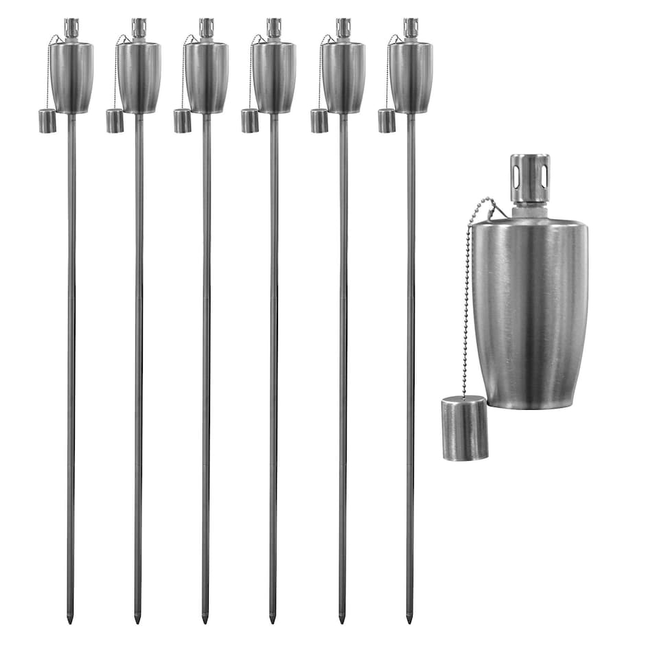 image 1 of Harbour Housewares Metal Garden Torches - Barrel - Silver - Pack of 6