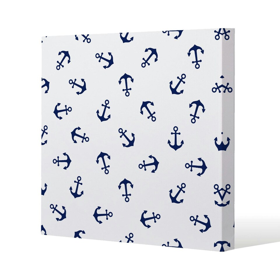 image 1 of Navy Anchors on White (Canvas Print) 61 x 61 x 4cm