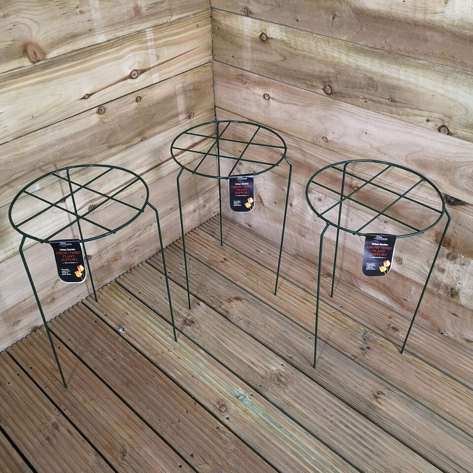 image 1 of Pack of 3 Tom Chambers Urban Dark Green Metal Herbaceous Garden Plant Support Grow Through Medium 50cm x 30cm